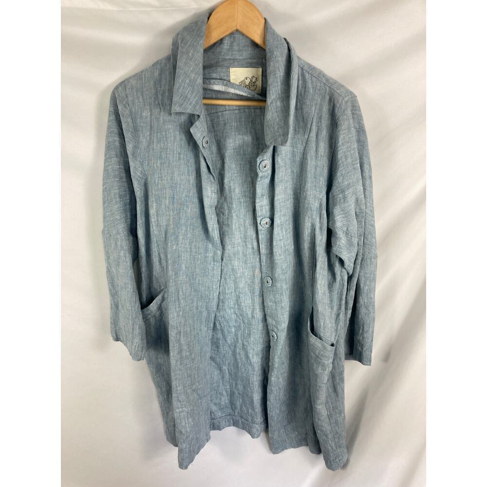 Unbranded Lightweight Snap Front Ramie Shirt Blue Size Medium